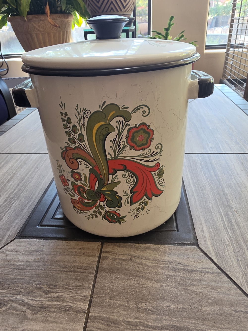 Vintage Berggren Enamelware Steamer Pot with Swedish Design